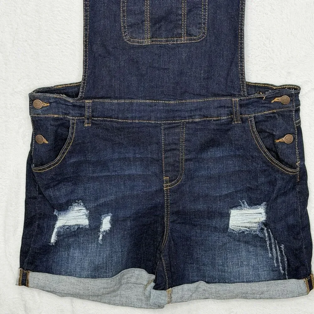 Wax Jeans Shortalls Dark‎ Blue Overalls Shorts Distressed Stretch Size 2X/3X